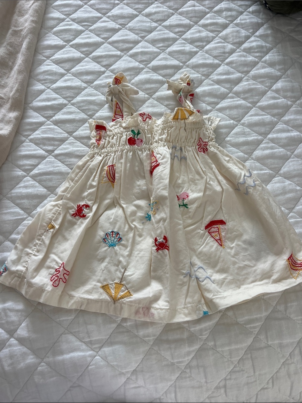 GAP Kids Beach Theme Embroidered Cream Cotton Sundress with Ties